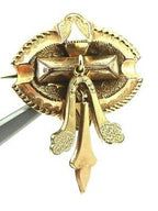 GOLD TONE VINTAGE ESTATE ANTIQUE PIN BROOCH HOLLOW ART NOUVEAU ART DECO DANGLE