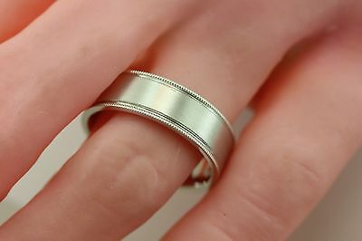 sterling silver men's wedding band milgrain edges satin center 7mm sz 10.75 NEW