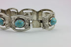 MEXICO VINTAGE ESTATE ALPACA SILVER IMITATION TURQUOISE BLUE GLASS 7" BRACELET