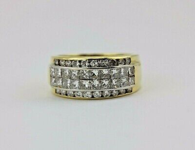 18K YELLOW GOLD 1.93 CTW PRINCESS ROUND DIAMOND WEDDING BAND RING SZ 6.5 ESTATE