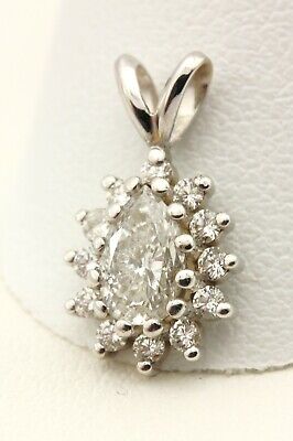 14k white gold pear shape diamond halo teardrop pendant new 0.63ctw 0.9g