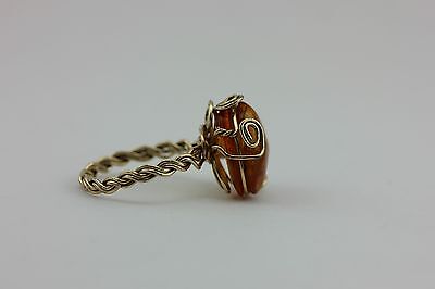 ESTATE VINTAGE WIRE WRAPPED AMBER CABOCHON RING SIZE 5.25 1.9 GRAMS HAND MADE