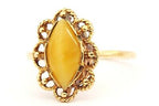 10K YELLOW GOLD 1.55 CT TIGER'S EYE QUARTZ MARQUISE FILIGREE RING VINTAGE ESTATE