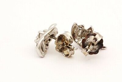 14k white gold diamond cluster earring studs 0.23ctw round wave flame swirl 1.7g