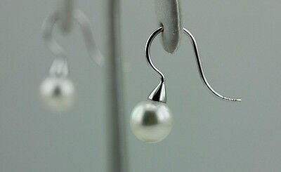 14k white gold dangle hook earrings round white freshwater cultured pearls new
