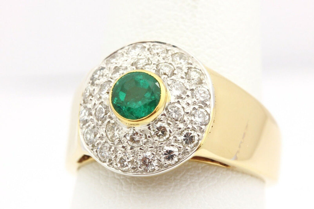 14k yellow gold 1.23ctw green emerald double halo diamond ring estate rare 5.34g