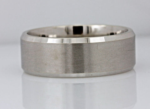 14k white gold 8mm satin center beveled edge size 10.75 men's wedding band ring
