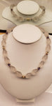 Frosted Satin white beads 16" with 14k balls, 14k clasp purple beads necklace