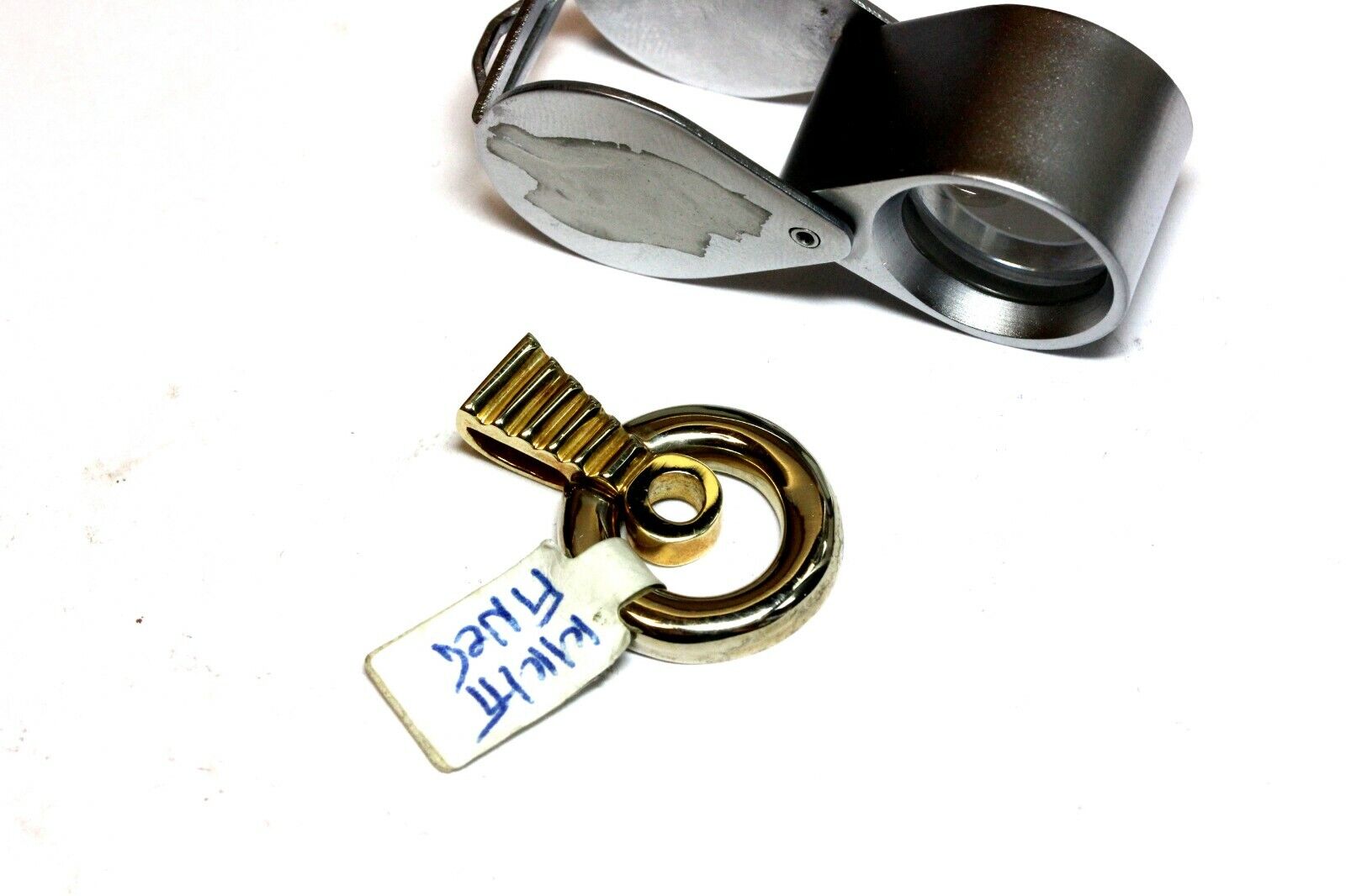 14k two tone gold yellow white round circle slide enhancer pendant 4mm new 10.4g