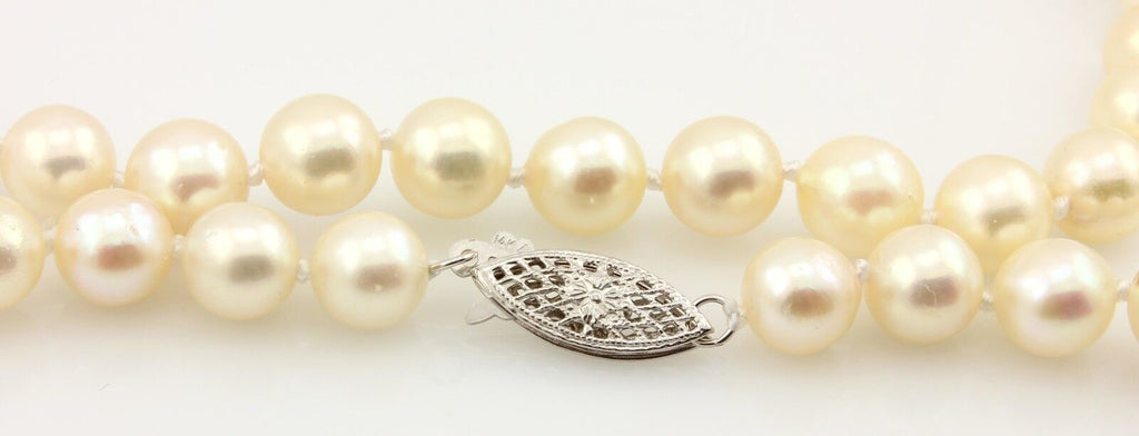 20 inch cultured pearl strand necklace 7-7.5mm round cream 14k white gold clasp
