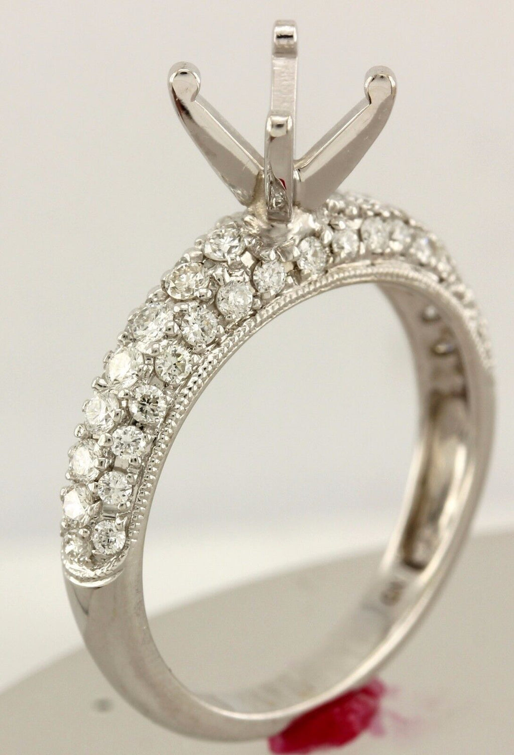 14k white gold 1ct 6.5mm round engagement ring semimount .65ctw diamond band