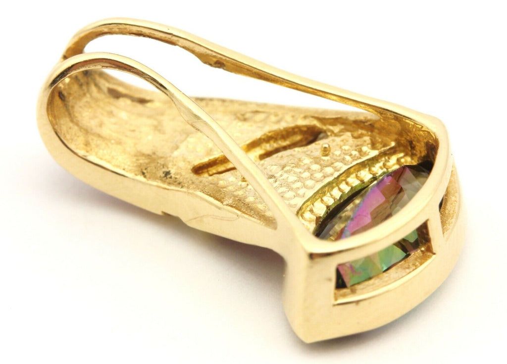 14k yellow gold mystic topaz diamond mother of pearl slide pendant 1 inch 4.78g