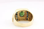 14k yellow gold oval green tourmaline blue sapphire diamond ring size 13 14.2g