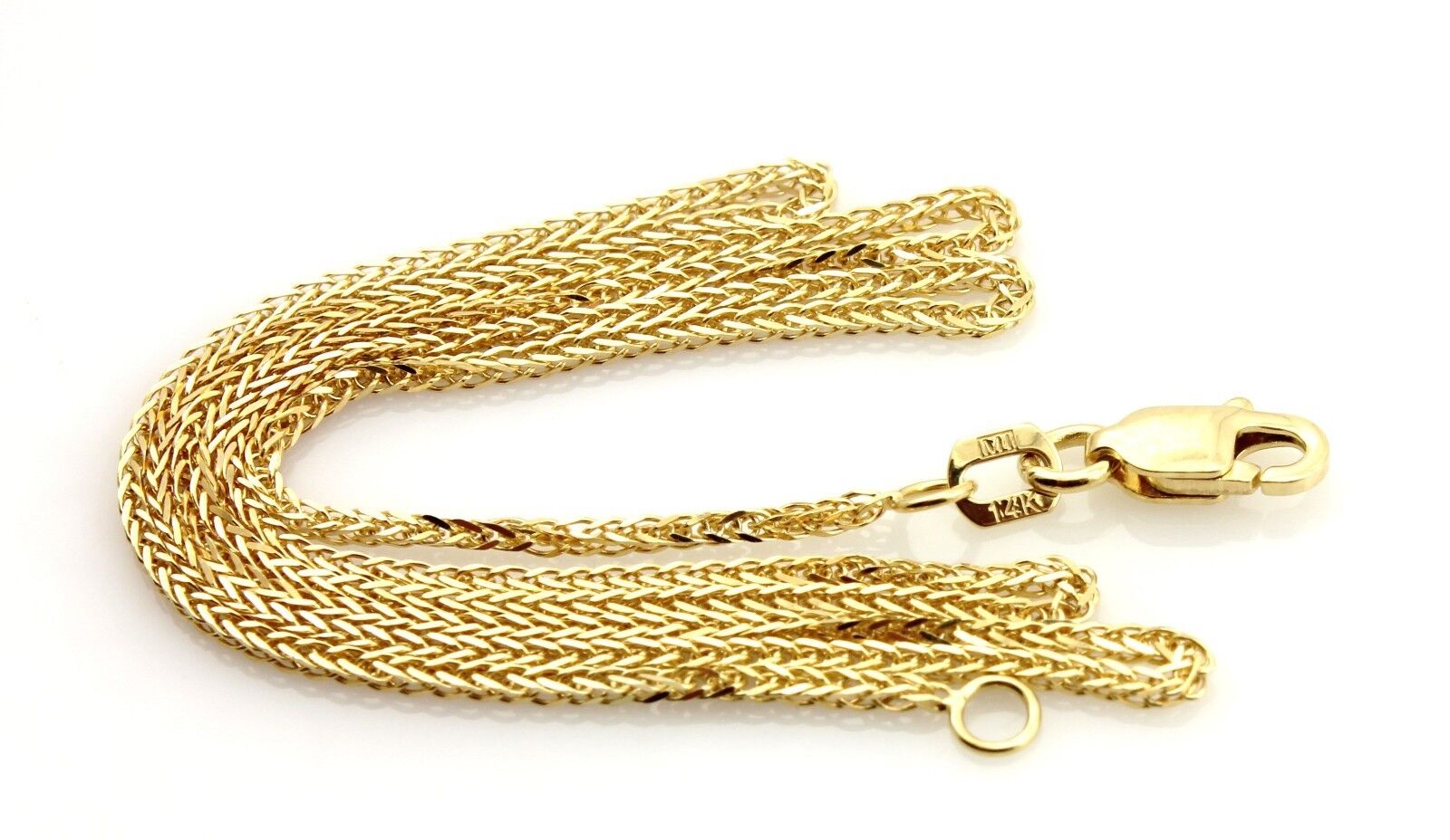 14k yellow gold 2.23g 16" 0.9mm pavé wheat chain necklace lobster clasp 15698