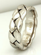 NEW DORA 14k white gold men's wedding band high polish weave 7.45mm sz 10.5 ring
