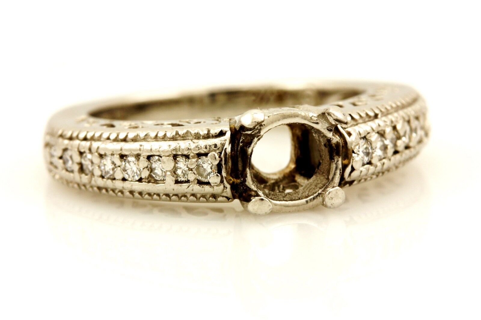 platinum 5.3mm round 0.55ct semi mount diamond engagement ring 0.15ctw band sz 4