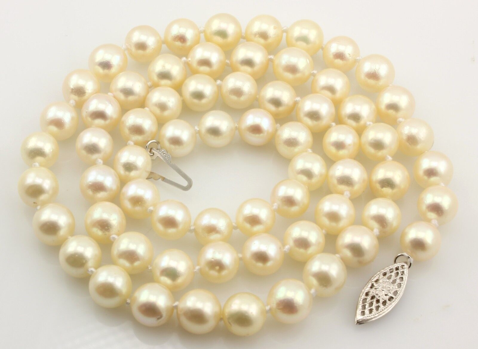 20 inch cultured pearl strand necklace 7-7.5mm round cream 14k white gold clasp