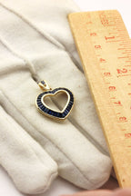 10k yellow gold 1.11ctw blue sapphire heart pendant 1 inch 2.94g vintage estate