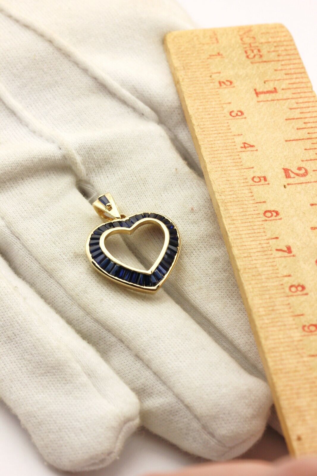 10k yellow gold 1.11ctw blue sapphire heart pendant 1 inch 2.94g vintage estate
