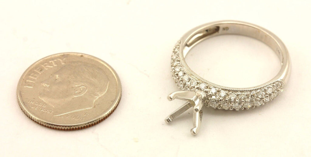 14k white gold 1ct 6.5mm round engagement ring semimount .65ctw diamond band
