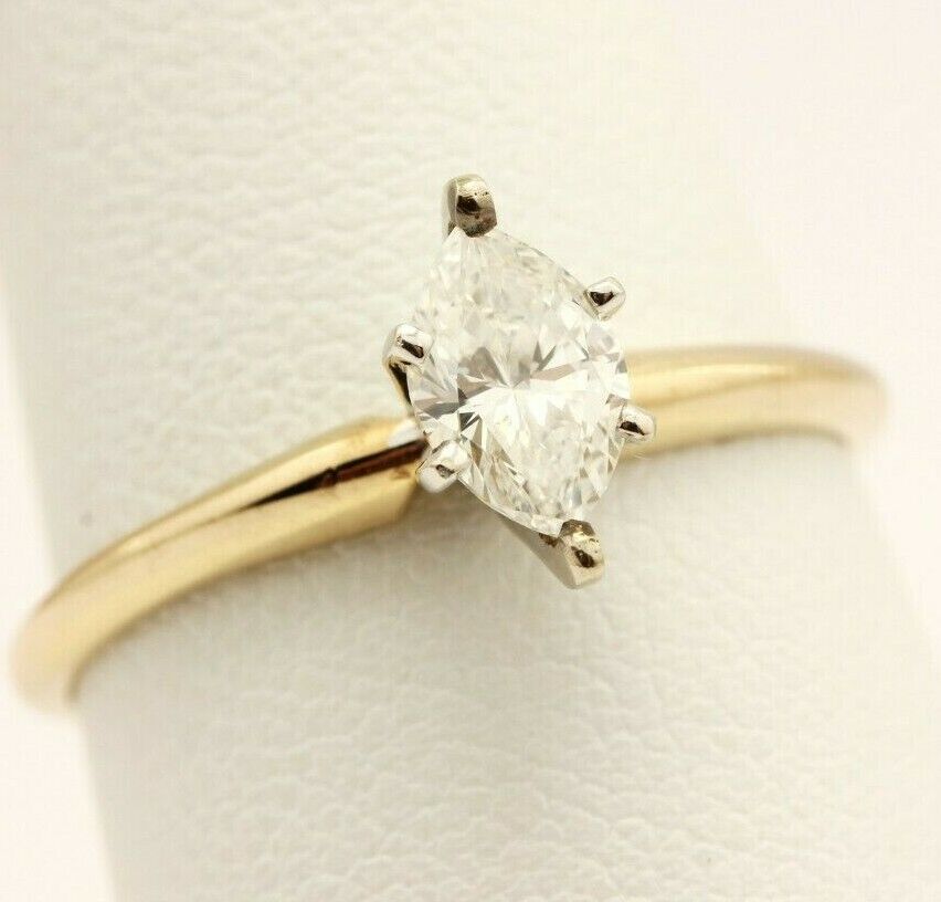 14k yellow gold 0.51ct marquise cut diamond GIA solitaire ladies engagement ring