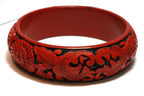 Chinese Cinnabar red black vintage bangle bracelet 7.5 inch 22mm costume 64g