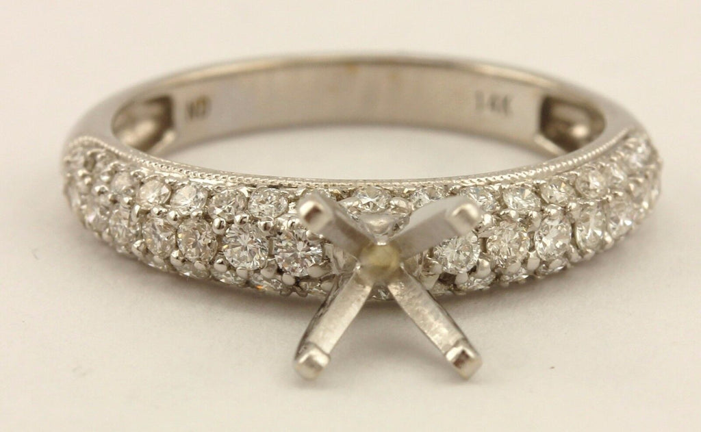 14k white gold 1ct 6.5mm round engagement ring semimount .65ctw diamond band