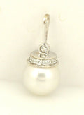 14 k white gold 10mm white round south sea cultured pearl diamond pendant new
