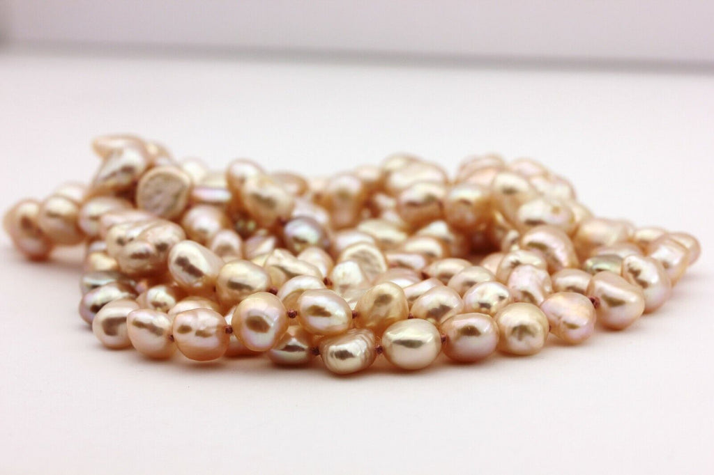 freshwater pearl strand necklace 34 inch pink baroque shapes 7-7.5mm 42.8g