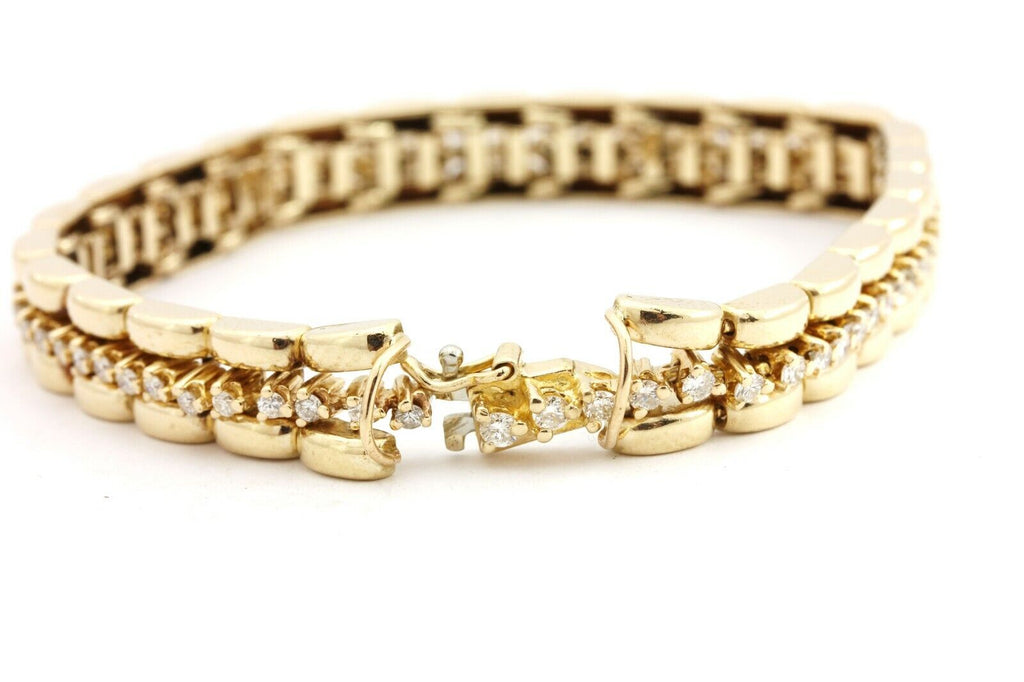 14k yellow gold 2ctw round diamond zipper bracelet 7.25inch estate vintage 35.4g