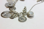 sterling silver 7 inch charm bracelet chain 21 charms estate vintage 45.46g