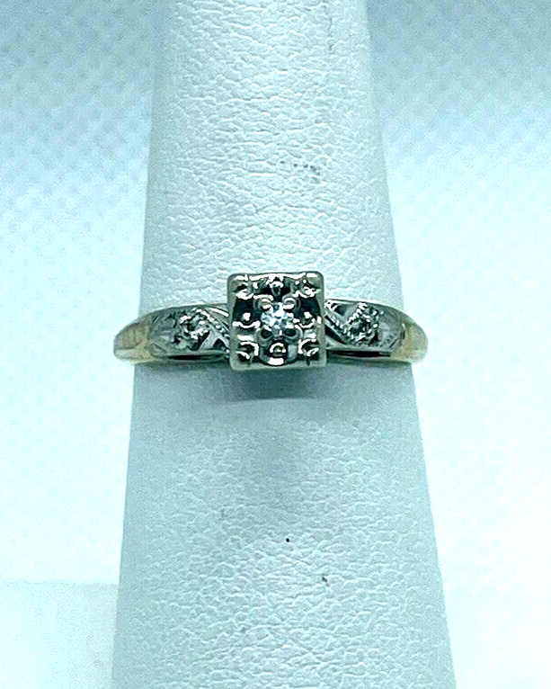 14k yellow gold diamond three stone ring band size 6.5 2.0g vintage antique