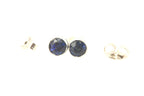 14k white gold 4mm round blue sapphire bezel stud earrings .56ctw estate