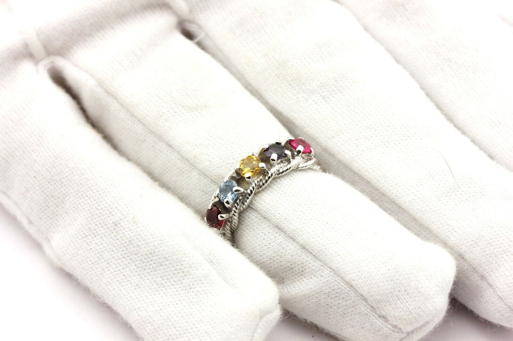 14k white gold 5 gemstone 1.11ctw braided Mother's ring band size 7.75 3.15g