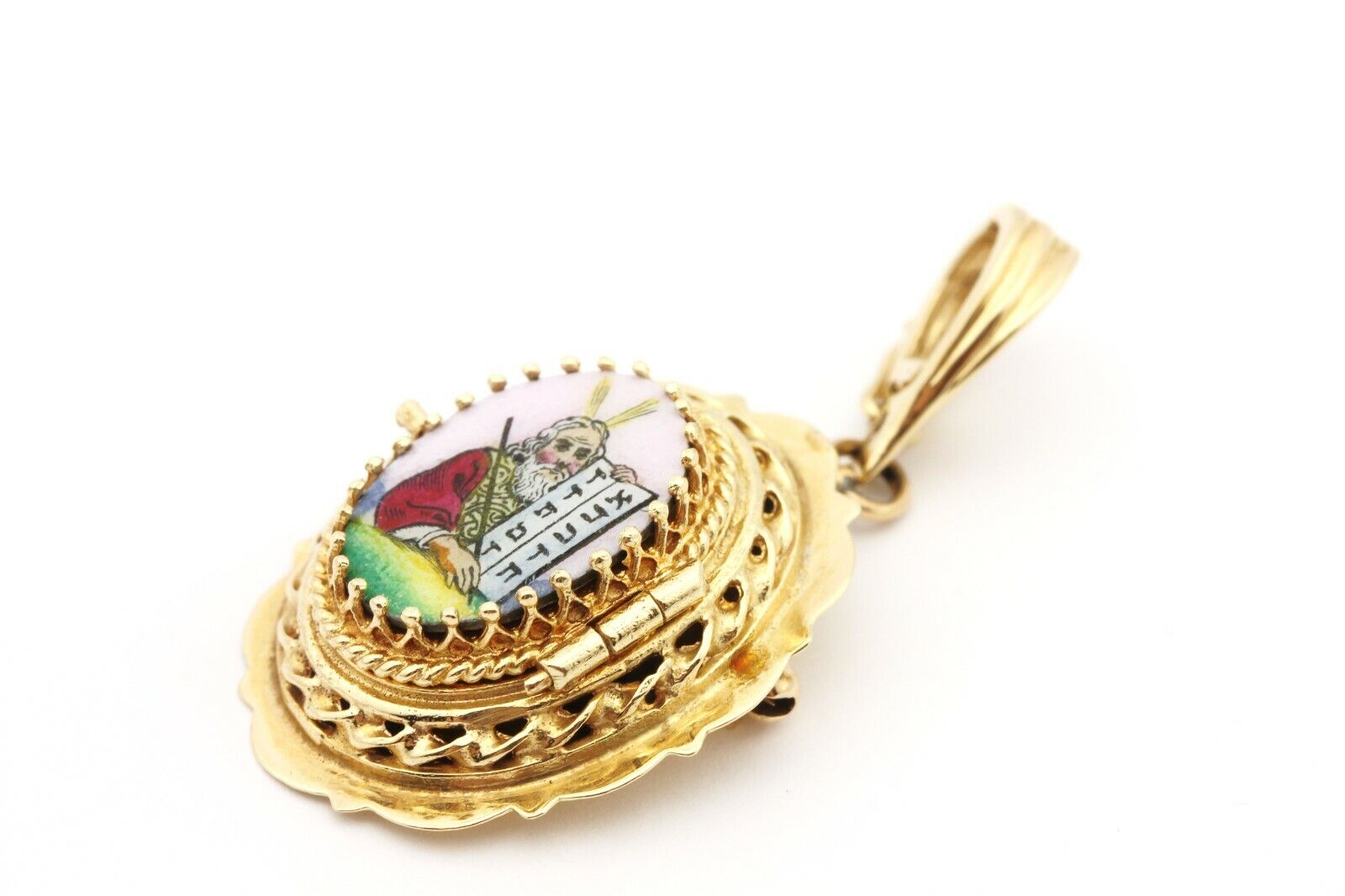 14k yellow gold Moses 10 Commandments locket slide pendant 2 inch 9.30g vintage