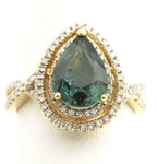 14k yellow gold blue sapphire pear double halo diamond ring size 7 4.40g new