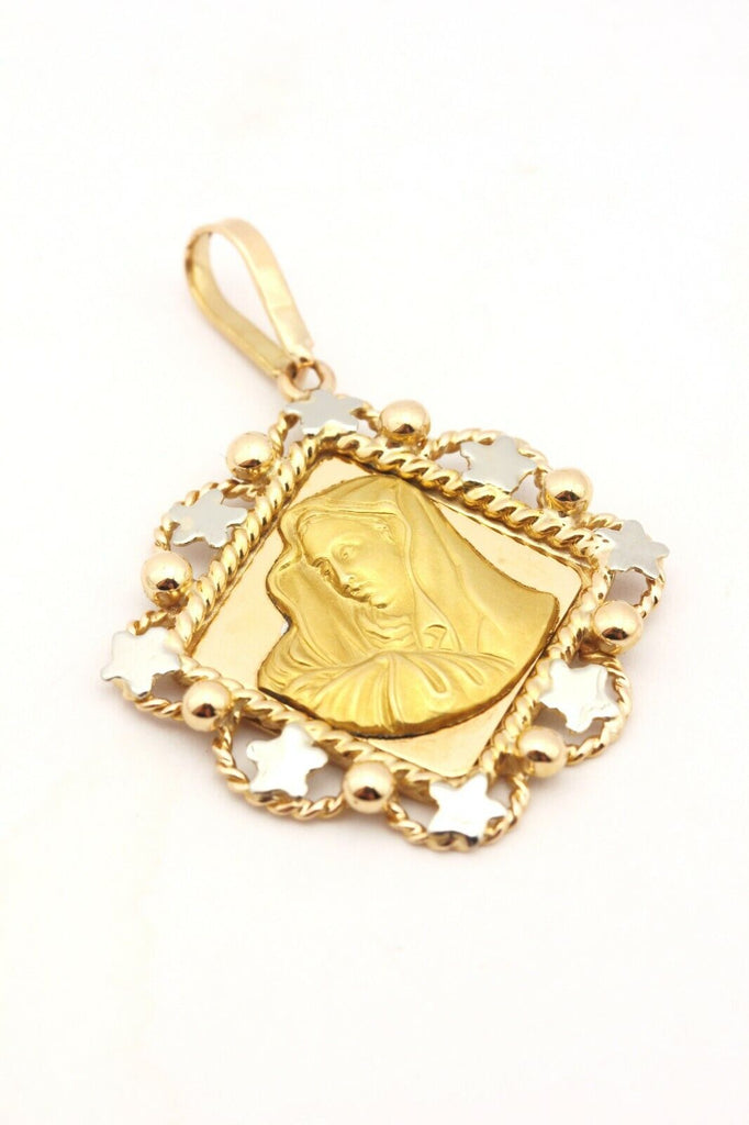 750 A53 18k yellow gold Virgin Mary stars pendant 1.5 inch 5.78g vintage estate
