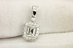 14k white gold 20mm drop halo pendant GIA emerald cut diamond ESTATE 1.15ctw