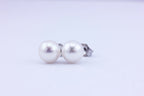 NEW white gold 14k 7mm Akoya cultered round pearl stud earrings 7.05-7.15mm