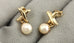 14k yellow gold X 28mm dangle earrings 6.3 - 6.6 mm round cultured pearls estate