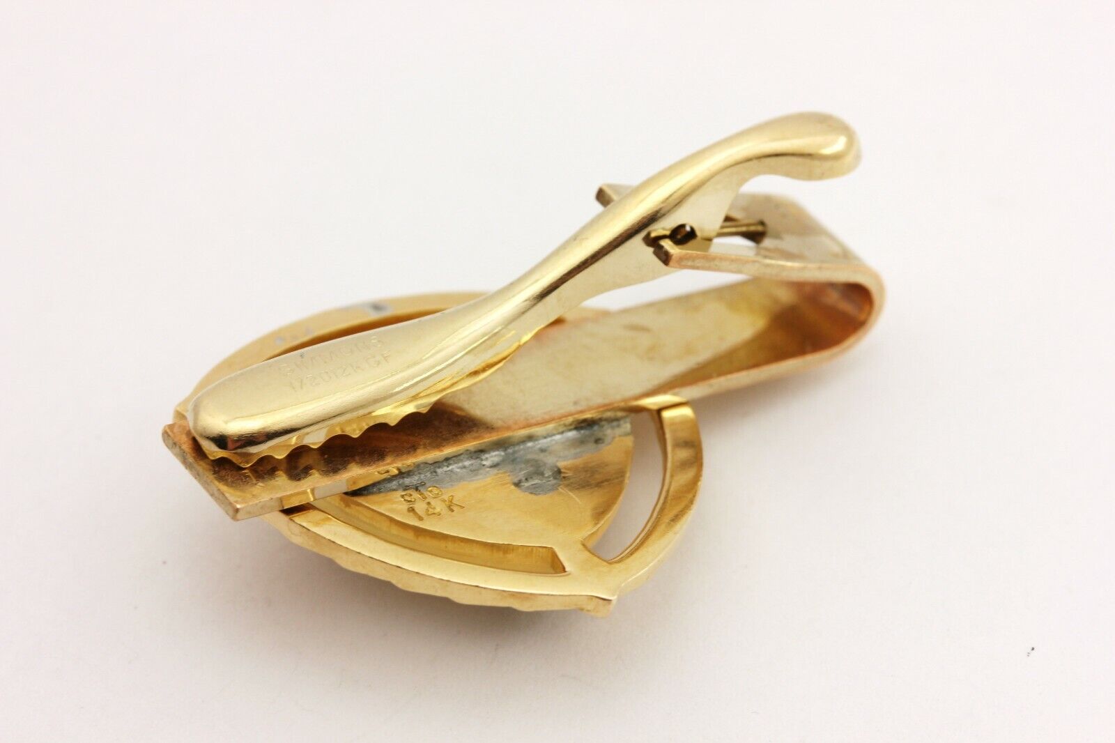 14k yellow gold Western Electric CTO tie clip 0.18ctw diamond 17.61g vintage