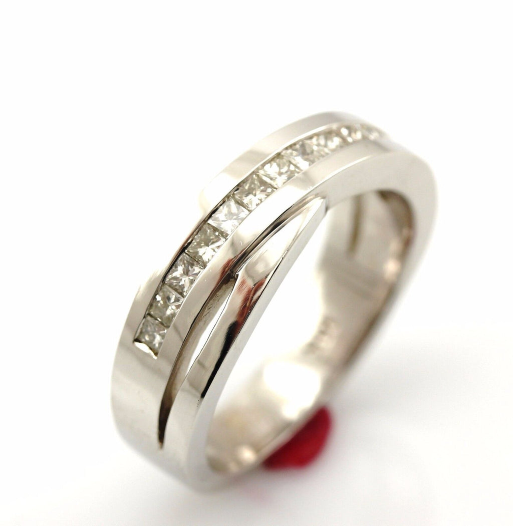 14k white gold 0.7 ctw princess diamond wedding band twist ring size 9 NEW 8.47g