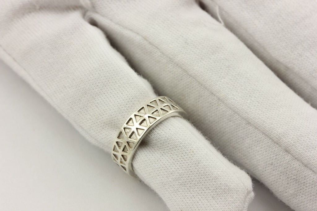 sterling silver women's wedding band alternating triangles 5.8g 6mm size 5.5
