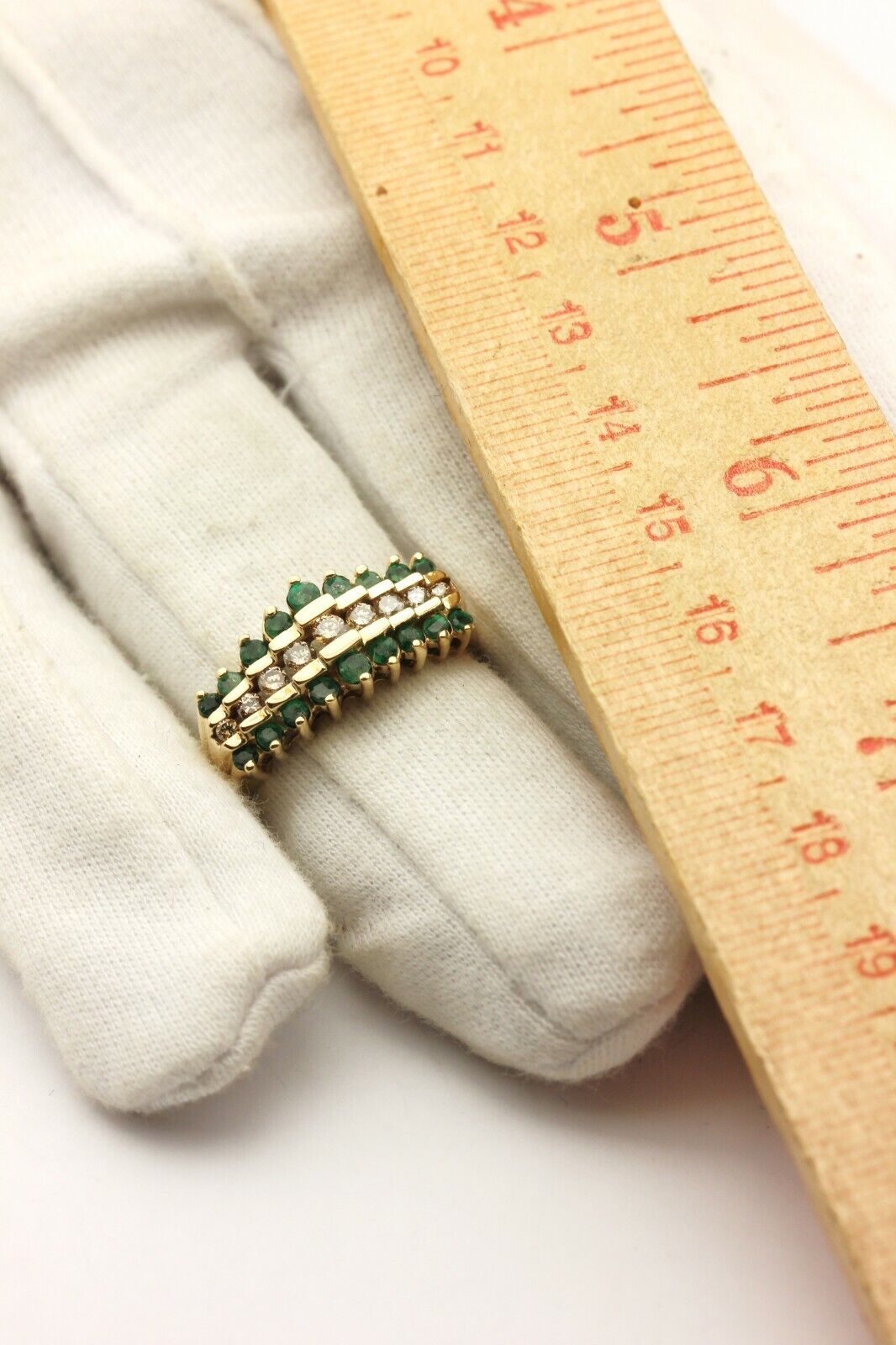 10k yellow gold green emerald diamond band ring size 9.75 4.70g vintage estate