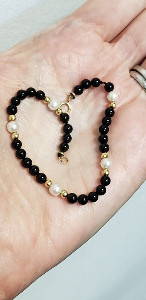 Black Onyx Bracelet with Antique Brass Beads