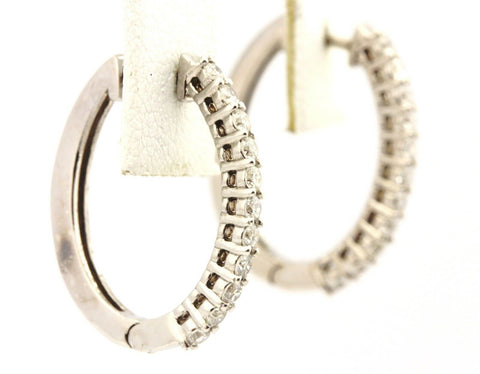 14k white gold 0.75 inch oval hoop earrings 0.60ctw diamond 3.72g estate