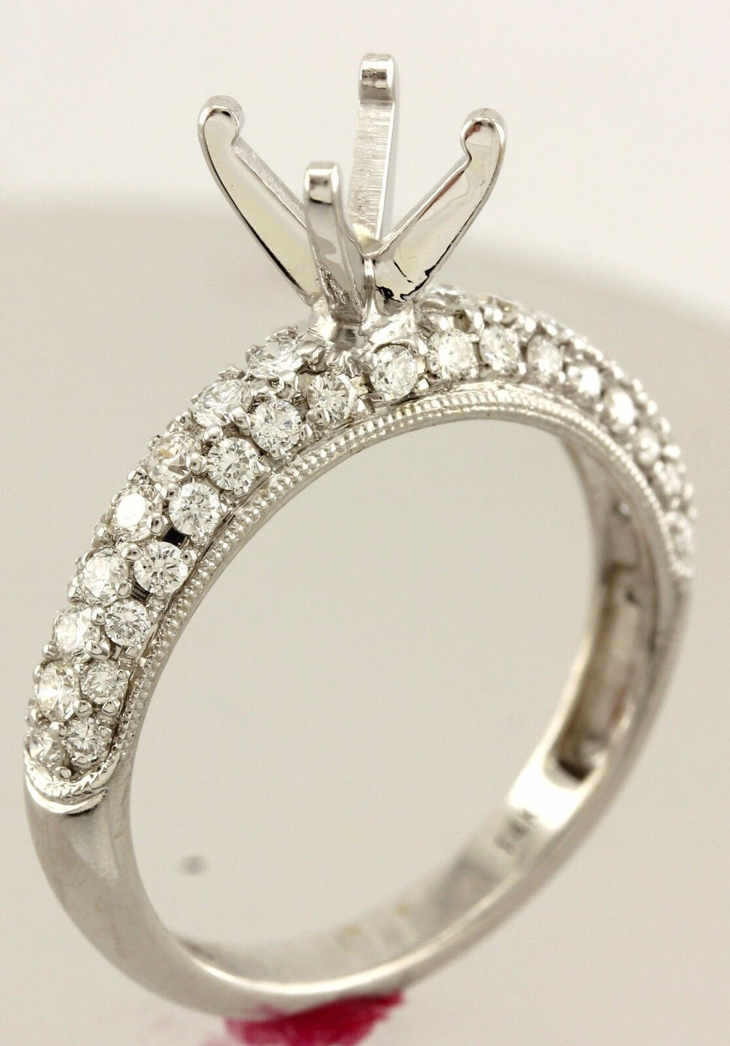 14k white gold 1ct 6.5mm round engagement ring semimount .65ctw diamond band