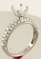 14k white gold 1ct 6.5mm round engagement ring semimount .65ctw diamond band