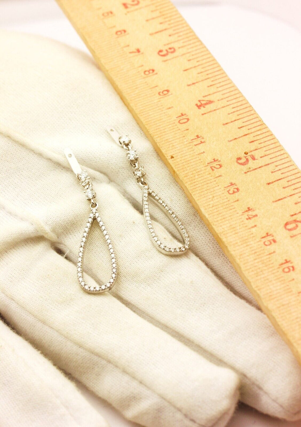 14k white gold 0.93ctw diamond drop dangle earring jackets 1.75 inch 3.2g new