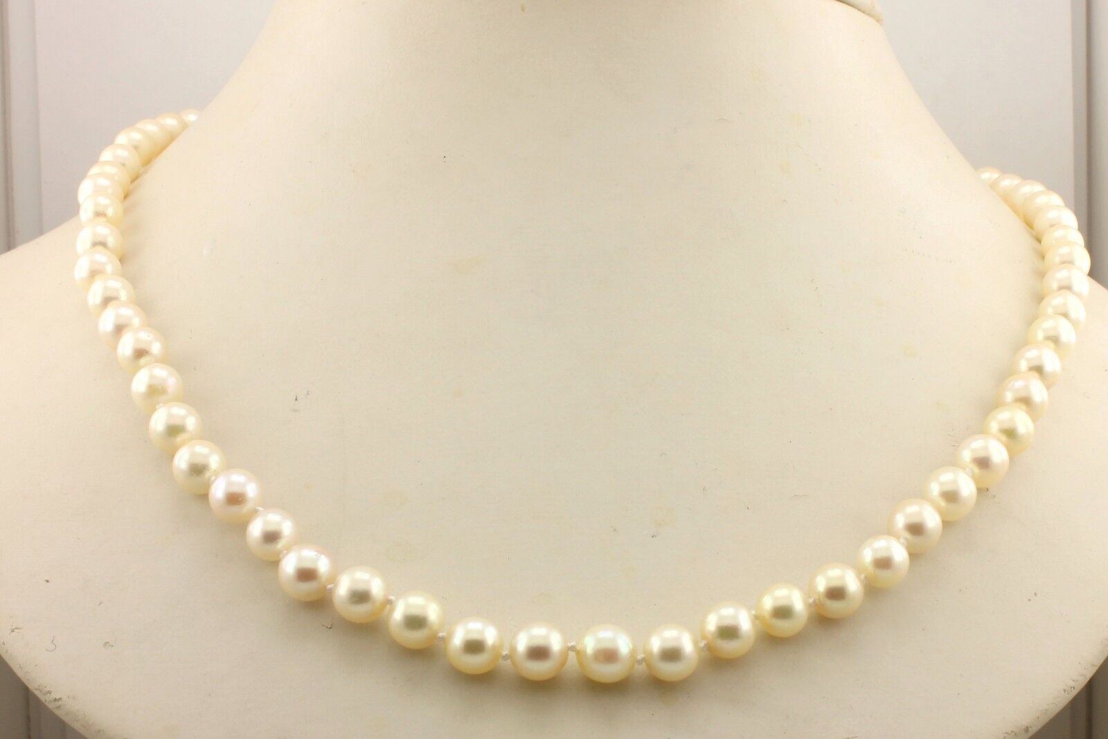 20 inch cultured pearl strand necklace 7-7.5mm round cream 14k white gold clasp